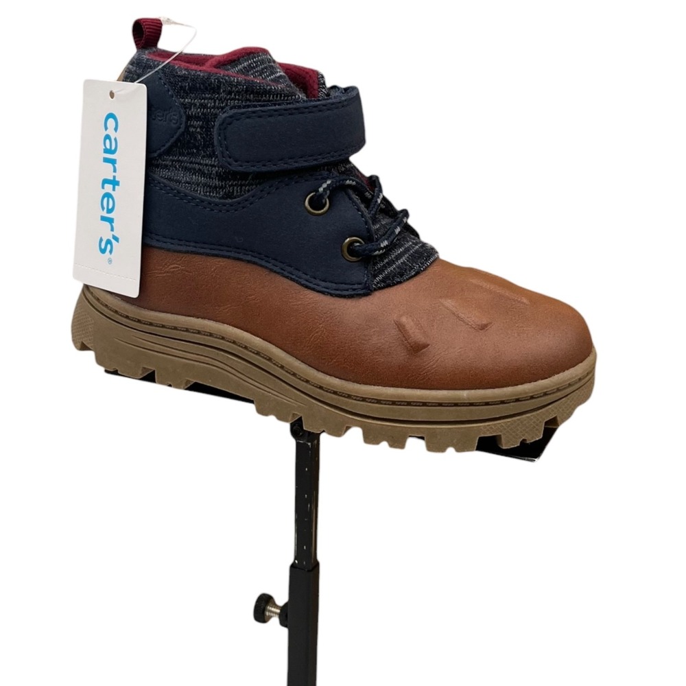 Carter's Little Boys Duck Ankle Boots Size 11 Navy Blue‎ Brown Slip-on Shoes